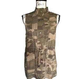 Camo Utility Vest Sleeveless Jacket Military Army Drawstring Waist
